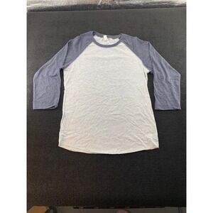 L A T Apparel Ladies S Raglan‎ Baseball Tee 3/4 Sleeve Heather Gray Navy Blue